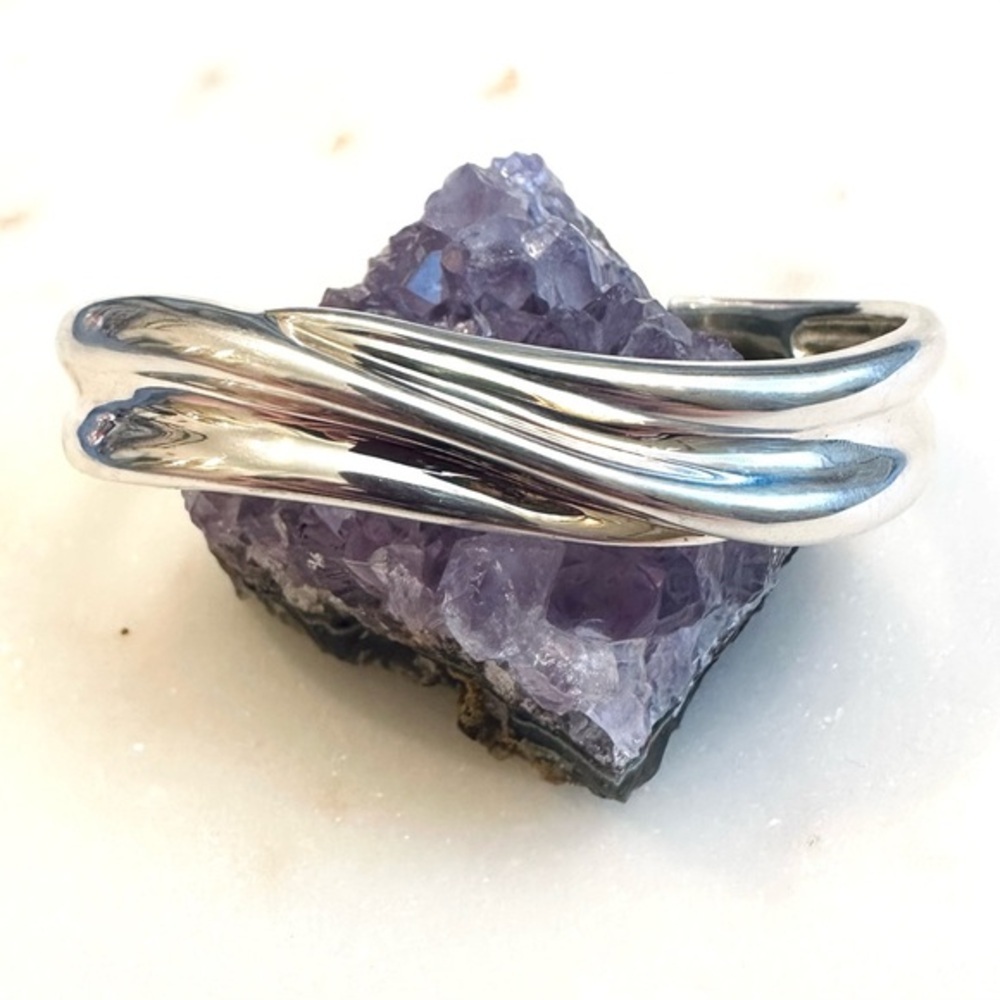 Solid Sterling Silver Abstract Sculptural Fold-Fo… - image 2